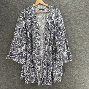 Simply Styled Top Women L Large Black Floral Open Front Long Sleeve Rayon Casual